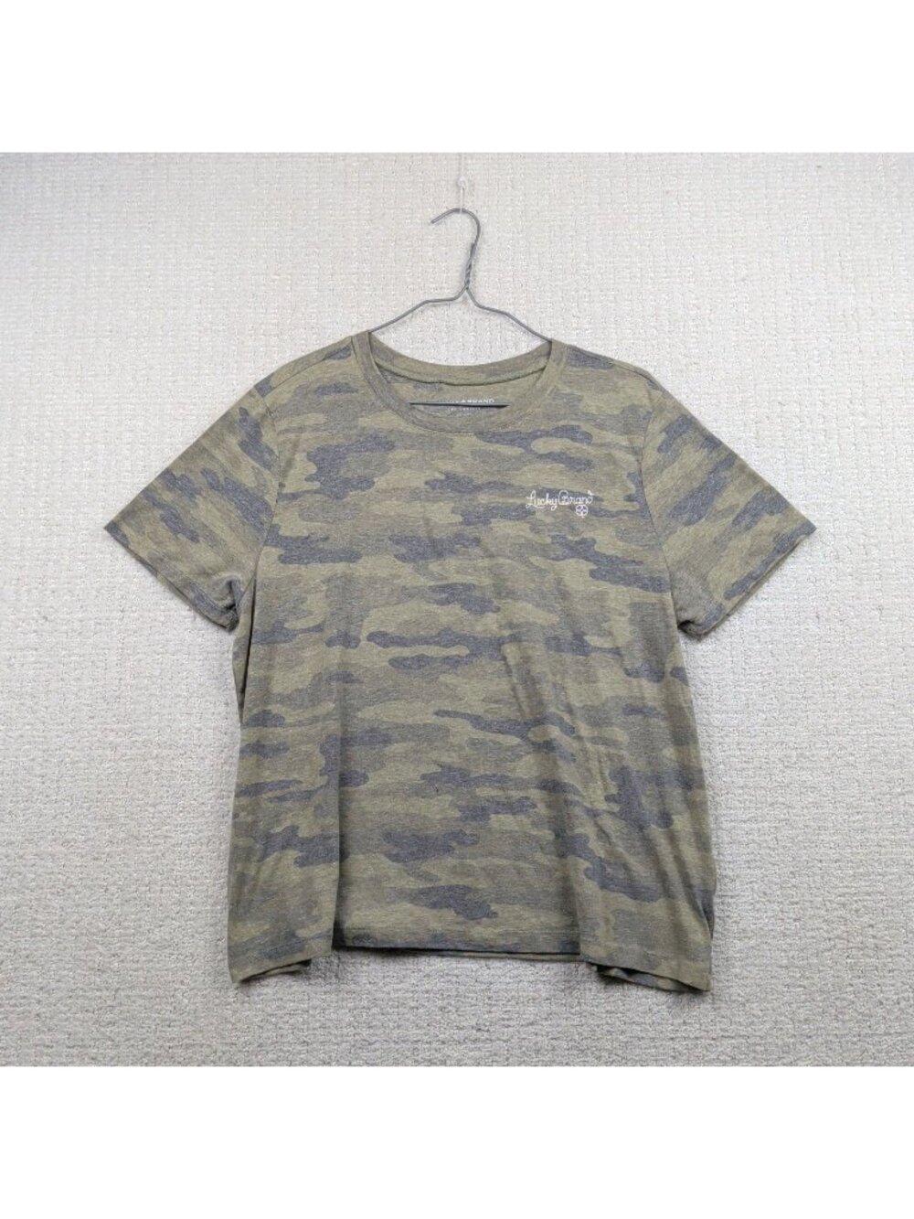 Lucky Brand T-Shirt Womens Sz XL Short Sleeve Faded Camo Print Grunge Alt Tee